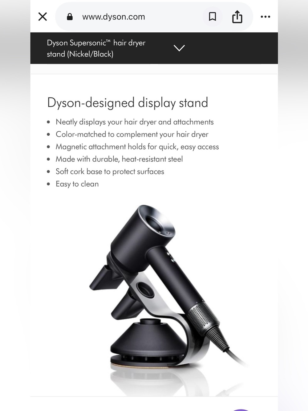 NWT Dyson Supersonic™ hair dryer stand (Nickel/Black)